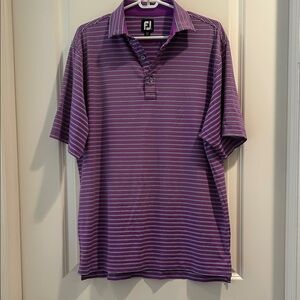 FootJoy Golf Polo 1/4 button Purple White Black Stripes Short Sleeves size M